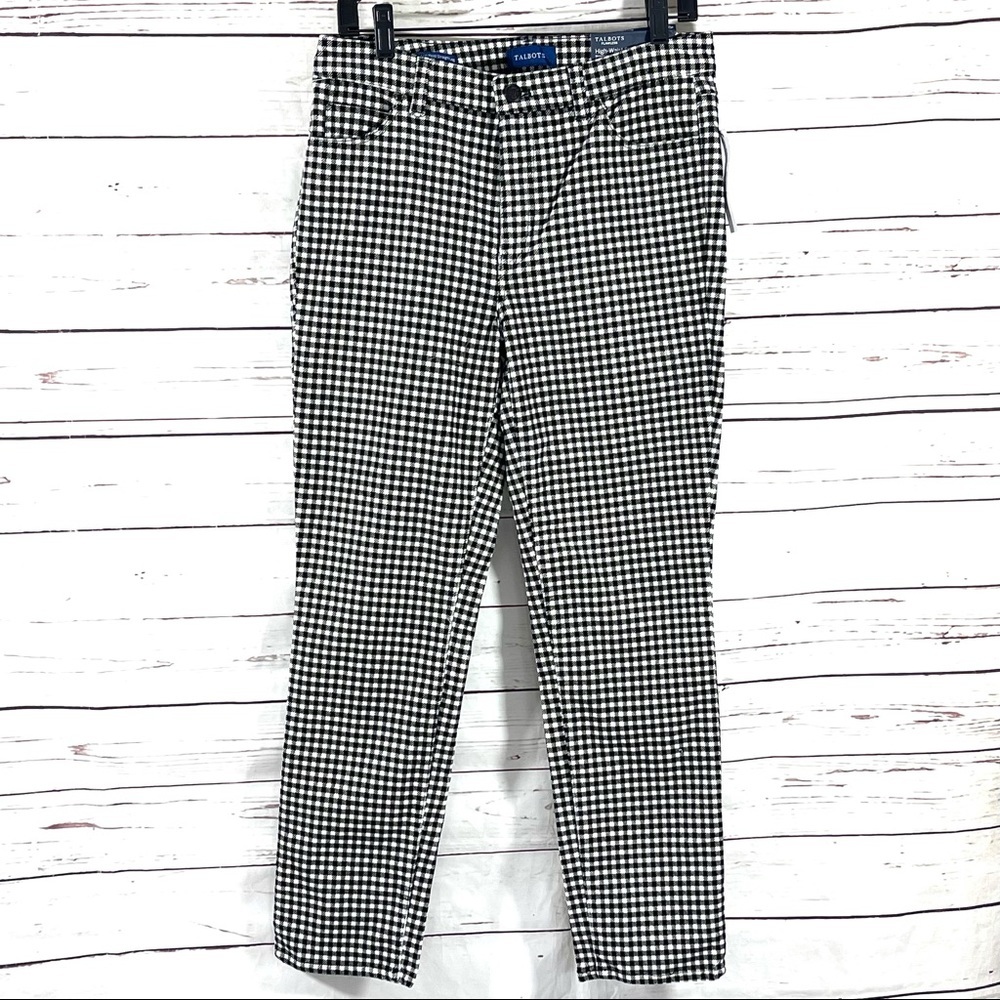 Talbots Flawless Velvet Pants High Rise Straight Leg Black/White Petite Size 8P